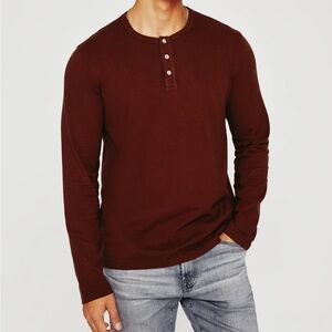 Adriano Goldschmied AG Bryce Long Sleeve Henley in Dark Sangria Red | Large